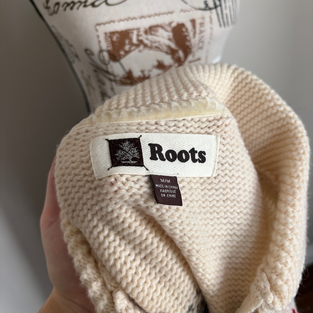 Roots Cowichan Wool Zip Up Sweater Cottagecore 100% Lambswool - Picture 7 of 8